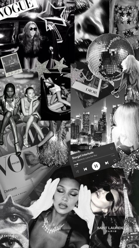 Y2k Aesthetic Black, It Girl Background, Rock Glam Aesthetic, Fashion Designer Aesthetics Wallpaper, Model Wallpaper Aesthetic, Stargirl Aesthetic Widget, Vogue Sorority Theme, Stargirl Background, Collage Ideas Aesthetic