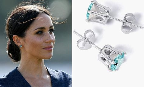 Loved Meghan Markle's topaz earrings? We've found a £9.99 lookalike pair on Amazon | HELLO! Topaz Earrings Blue, Meghan Markle Earrings, Zara Tindall, Blue Aquamarine Ring, Royal Look, Emerald Cut Rings, Topaz Jewelry, Earring Collection, Blue Topaz Earrings