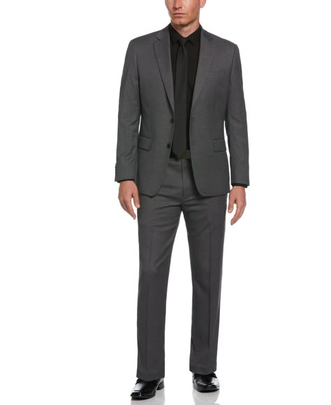 Elevate your work or formal wear with this Perry Ellis suit jacket. The textured fabric adds a refined touch and visual interest for more sophisticated style whether you're in the office, at a wedding or at an event. As comfortable as it is stylish, this suit jacket for men include stretch for easy movement. 68% Polyester / 29% Viscose / 3% Elastane Classic Fit Offers Ample Room For Comfort And Ease Of Movement Single Breasted Jacket Enhanced With Stretch For A Flexible Fit That Moves With You S Charcoal Suit Men, Dark Grey Suit Men, Modern Tuxedo Men, Grey Suits For Men, Dark Grey Suit, Mens Suits Grey Charcoal, Charcoal Grey Suit Men, Grey Jacket Black Pants, Grey Suit