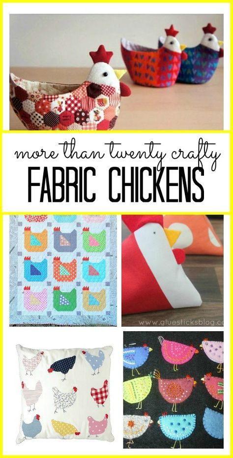 TONS of ideas for FABRIC CHICKEN crafts - each idea is so fun, love love love these diy options! - - Sugar Bee Crafts Fabric Chickens, Fabric Chicken, Chicken Pillows, Chicken Quilt, Chicken Ideas, Fabric Crafts Diy, Chicken Crafts, Diy Fabric Crafts, Chicken Pattern