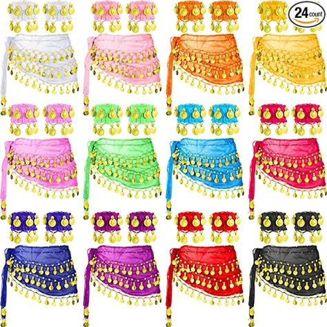 Amazon.com : Vicenpal 36 Pieces Belly Dance Skirt and Belly Dance Wrist Ankle Cuffs Bracelets 12 Colors Women's Sweet Belly Dance Hip Scarf with 98 Gold Coins Skirts for Bellydance, Performance or Yoga Class : Sports & Outdoors Belly Dance Hip Scarf, Belly Dance Accessories, Cuffs Bracelets, Belly Dance Skirt, Hip Scarf, Hip Scarves, Dance Training, Dance Equipment, Indian Dance