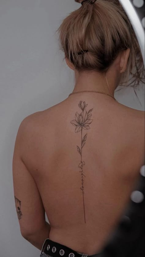 Spine And Neck Tattoo, Best Spine Tattoos, Birthdate Tattoo, Tattoo Spine, Flower Spine Tattoos, Spine Tattoo Ideas, Rib Tattoos For Women, Explore Tattoo, Small Tattoo Ideas