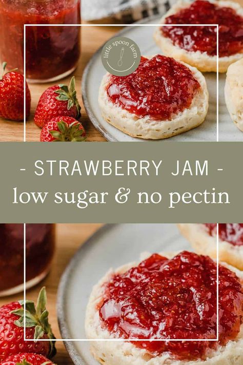 Strawberry Jam Recipe Freezer Jam Strawberry, Strawberry Jam Recipe No Pectin, Canning Instructions, Easy Jam Recipe, Low Sugar Jam, Strawberry Freezer Jam, Easy Jam, Strawberry Jam Recipe, Homemade Pantry