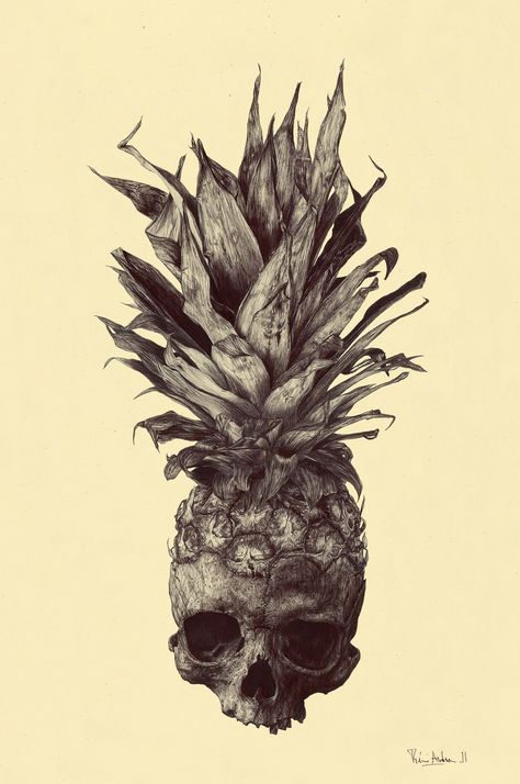 @archillect : RT @bfluzin: @archillect this one is from Rémi Andron and it's amazing when uncropped : https://t.co/bSYqzoSNdX https://t.co/Phsb3HFKQv Pineapple Drawing, Horror Vintage, Art Et Illustration, A Skull, Art And Illustration, Skull And Bones, Memento Mori, Skull Art, Design Graphique