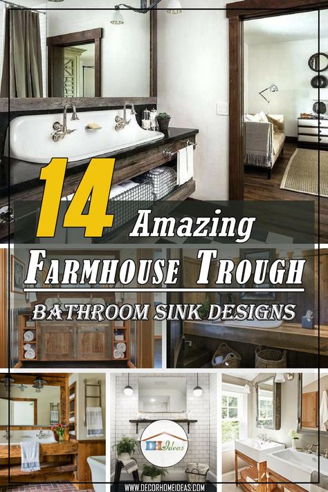 Trough Sink Bathroom Double Farmhouse, Trough Style Bathroom Sink, Bathroom Sink Ideas Farmhouse, Farmhouse Bathroom Sinks And Vanities, Farmhouse Sink Vanity Bathroom, Bathroom Farm Sink, Trough Bathroom Vanity, Farm Sink In Bathroom, Farm Sink Bathroom Vanity