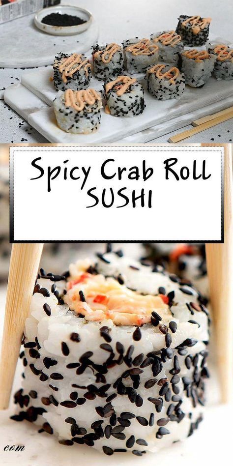 Spicy crab roll sushi is creamy, spicy and delicious! Shredded crab sticks are seasoned with sriracha spicy mayo, then all wrapped in nori and sushi rice. Crab For Sushi How To Make, Sushi Recipes No Seaweed, Homemade Hand Rolls Sushi, Cali Roll Sushi Recipes, Recipes With Spicy Mayo, Spicy Crunchy Crab Sushi Roll, Sushi With Crab Meat, Sushi Recipes With Crab, Crab Stick Sushi