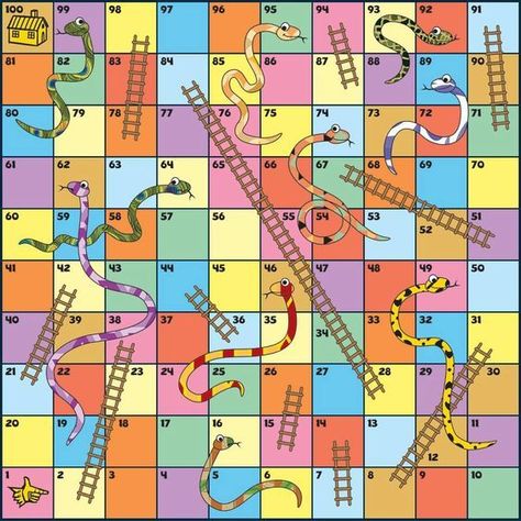 Snakes and Ladders Snakes And Ladders Template, Snakes And Ladders Printable, Ladders Game, Board Game Template, Snake Game, Printable Board Games, Snakes And Ladders, Board Game Design, English Games