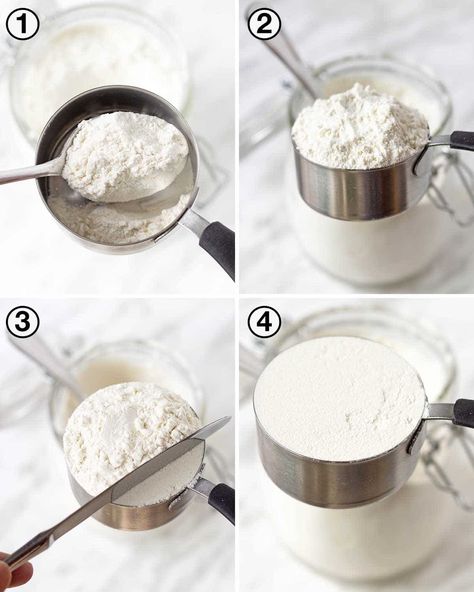 Did you know that you may be measuring your flour incorrectly which may lead to recipe fails? This post will walk you through how to measure flour correctly and show you the proper way to do it using measuring cups as well as how to properly measure it by weight using a kitchen scale (the best way to do it!). These two methods can be used for whatever type of flour you’re using, regular flour or gluten-free flours. Measuring Flour, Dry Measuring Cups, Food Fails, Baking Measurements, Baking Desserts, Types Of Flour, Gram Flour, Kitchen Scale, Gluten Free Flour