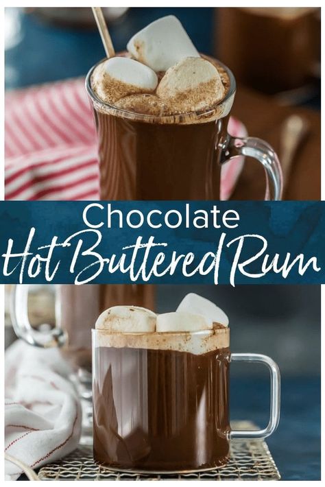 Chocolate Hot Buttered Rum is my absolute FAVORITE hot rum drink for the holidays (or all winter). This easy hot buttered rum recipe tastes like liquid brownie batter! Buttered Rum Recipe, Hot Buttered Rum Recipe, Rum Drinks Recipes, Buttered Rum, Rum Recipes, Hot Buttered Rum, Rum Cocktails, Rum Drinks, Chocolate Butter