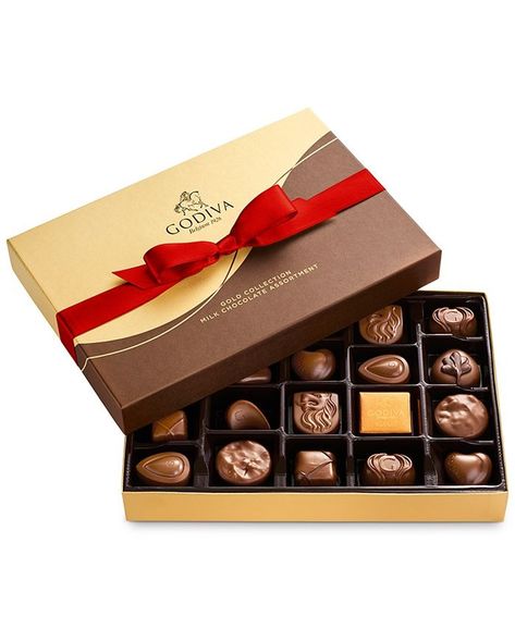 Discover great products at the best prices at Dealmoon. Assorted Milk Chocolate Gold Gift Box with Red Ribbon, 22 Piece. Price:$30.10 Godiva Chocolatier, Milk Chocolate Ganache, Godiva Chocolate, Chocolate Gold, Christmas In July Sale, Gold Gift Boxes, Chocolate Gift Boxes, Chocolate Assortment, Gourmet Gifts