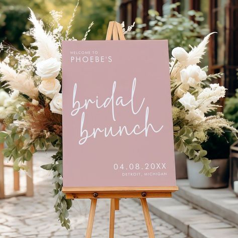 Dusty Pink Minimalist Bridal Brunch Welcome Editable Template Bridal Brunch Centerpieces, Bridal Shower Light Pink, Pink Brunch Decor, Pink Bridal Shower Decor, Brunch Bridal Shower Ideas, Bridal Brunch Decorations, Pink Bridal Shower Ideas, Bridal Shower Brunch Ideas, Bridal Shower Decorations Pink