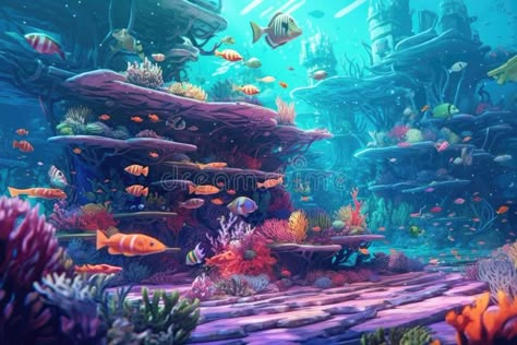 Tropical sea underwater fishes on coral reef. Aquarium oceanarium wildlife colorful marine panorama landscape nature royalty free stock images Coral Reef Background, Book Imagination, About Environment, Panorama Landscape, Coral Reef Aquarium, Sea Underwater, Art Horizontal, Tropical Sea, Underwater Fish