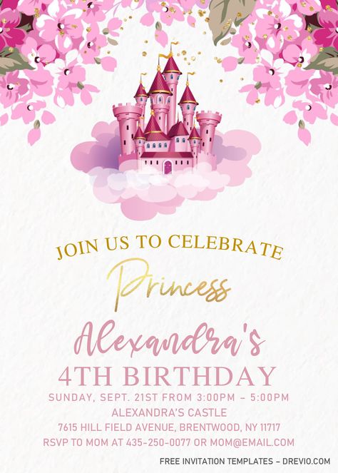 Download Princess Castle Invitation Templates - Editable With Microsoft Word This template was made for my daughter's first birthday. The design is so beautiful and able to suit with current trend. Of course, there is a couple of modifications needed for this design, and I’m v... Castle Invitation Template, Castle Invitation, Bolo Hot Wheels, Microsoft Word Free, Frozen Invitations, Princess Birthday Invitations, Princess Invitations, Free Printable Birthday Invitations, Baby Shower Invitaciones