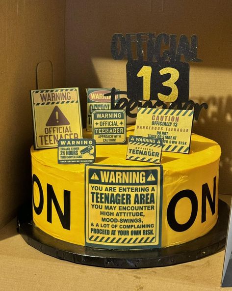 🚨 Caution! Official Teenager on the Loose! 🚨 🎂 13th Birthday Cake ready to fuel all the mischief! 🥳 #watchout #teenageyearsunlocked #madefromtheheart #madefromscratchwithlove #madefromscratch #letsbakememoriestogether #CommentShareLike #comment #smalltownbigheart #smallbusinesssupport #smallbusinessbigheart #smallbusinessownerlife #ardmoreok #ArdmoreOklahoma #ardmoreoklahoma #happybirthday🎂 #happybirthdaycake #happybirthdaytoyou #happybirthday #sweet #sweettreats #SweetTooth #sweettooth... Fun 13th Birthday Party Ideas, 13th Birthday Cake For Boys, 13th Birthday Party Ideas For Boys, Official Teenager Cake, Cakes For Teenagers, 13th Birthday Cake, Fun Birthday Ideas, 13 Birthday Cake, Cake Quotes