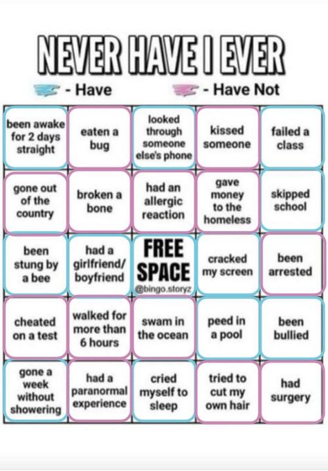 Lmao I didn't get a bingo :( While I was filling this out I was like IDK BRO I MIGHT HAVE WHEN I WAS LIKE 2 OR SMTHN but uhmmmm... imagine failing a class... original: https://pin.it/2xl9drJ Facebook Bingo Game, Never Have I Ever Bingo, Diy Bingo Game, Personality Bingo, Lgbtq Things, Fill The Jars Template, Snapchat Games, Funny Bingo, Things I Have Done