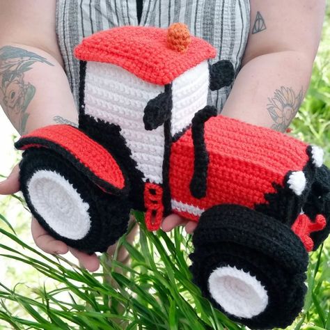 This custom crochet tractor was such a fun project! It turned out huge and had me learning new stitches. I highly recommend this pattern by TootaToys. I cannot wait for it to be gifted! Crochet Truck Pattern, Crochet Tractor Hat, Crochet Tractor Pattern, Crochet John Deere Tractor Pattern, Crochet Tractor, Crochet Tractor Slippers, Custom Crochet, Wait For It, September 16