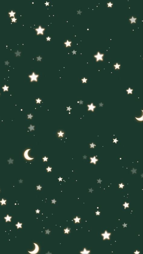 Sage Green Stars Wallpaper, Dark Green Ipad Background, Dark Green Stars Wallpaper, Dark Green Wallpaper Backgrounds, Green Moon Wallpaper, Dark Green Lockscreen Aesthetic, Green Star Background, Green Star Aesthetic, Dark Green Aesthetic Wallpaper Iphone