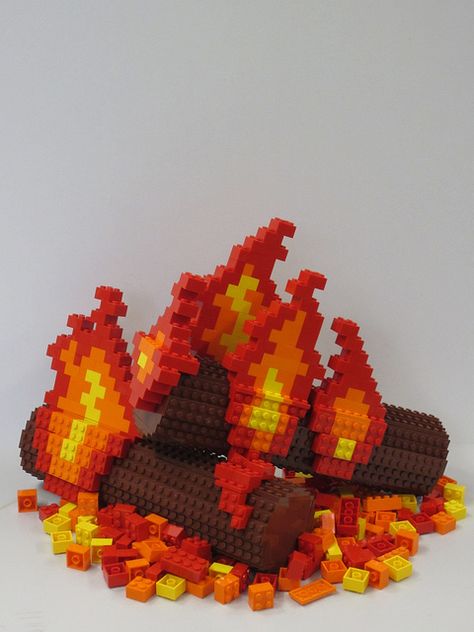 Summer is over time to warm up! by TheBrickMan, via Flickr Lego Campfire, Lego Camp, Lego Fire, Log Fire, Lego Club, Lego Sculptures, Lego Boards, Fire Fire, Lego Lovers