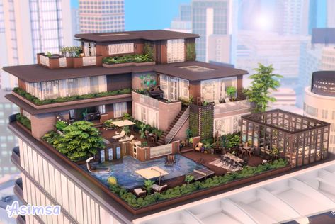 Sims 4 Penthouse Ideas, Penthouse Sims 4, Penthouse Floorplan, Sims 4 Penthouse, Penthouse Modern, Sims 4 Modern House, Penthouse Ideas, The Sims Houses, The Sims 4 Builds