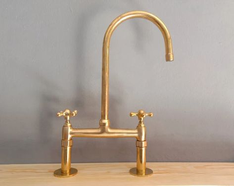 SturdyStyles - Etsy UK Moroccan Crafts, Brass Bridge Faucet, Unlacquered Brass Kitchen, Unlacquered Brass Kitchen Faucet, Unlacquered Brass Faucet, Brass Taps, Brass Kitchen Sink, Vintage Faucet, Brass Toilet Paper Holder