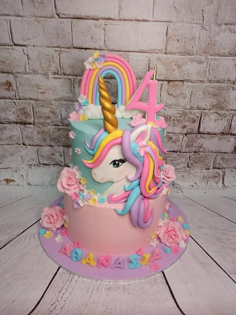 Unicorn Cake 5th Birthday, Unicorn Cakes Ideas, 3rd Birthday Cakes Girl, Unicorn Cakes Birthday, Cute Unicorn Cake Birthday, Cake Designs Birthday Unicorn, Girls Birthday Cake Designs, 4th Birthday Cake For Girl, Rainbow Cake Designs Birthday