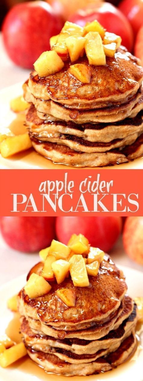 Apple Cider Pancakes - sweet and fluffy pancakes made with apple cider and topped with cinnamon sugar apples! Perfect fall weekend breakfast! Apple Cider Pancakes Easy, Apple Cider Waffles, Cider Desserts, Recipes With Apple Cider, Apple Cider Pancakes, Cider Recipes, Cinnamon Sugar Apples, Yum Breakfast, Winter Breakfast