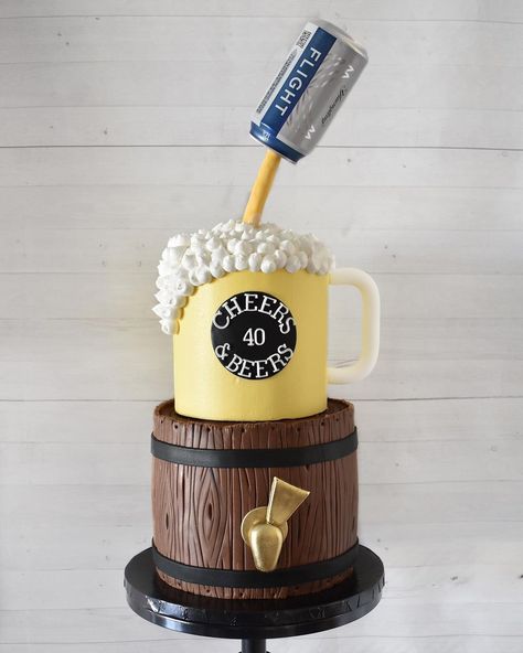 40th Birthday Cakes For Men Beer, Liquor Birthday Cake For Men, Mens 50th Birthday Cakes, Beer Stein Cake, Cheers And Beers Cake, Cake With Beer, Modelo Beer Cake, Beer Barrel Cake, Liquor Cupcakes