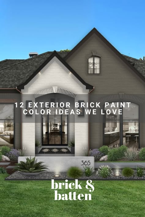 From creating contrast with dark brick and light trim to accenting painted brick with natural elements like wood and stone, there is a wide range of exterior brick paint color ideas that can elevate your home exterior. Here are some of our favorites: https://bit.ly/41hJOyy Brick Home Exterior Paint Ideas, Gray House Red Brick, White Painted Brick And Siding Exterior, Brick Home Painted Exterior Colors, Brown Brick And Siding Exterior Combinations, Exterior White Brick House, Outdoor Brick Colors Exterior Paint, Brick And Siding Painted Houses, Brown And Black Brick House