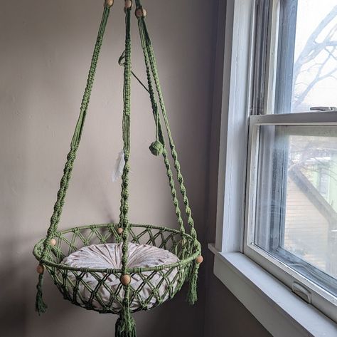 Hanging Length Of Entire Cat Bed Is 5ft Diameter Of Basket Is 20" Depth Of Basket Is 15" Pillow Not Included Never Used Bought On Etsy, Shop (Madhura) Is No Longer Open There Now Sells On Amazon: Https://Www.Amazon.Com/Madhura-Macrame-Hammocks-Furnitures-Supplies/Dp/B097f27sf6 Macrame Cat Bed Cat Tree Cat Hammock Wall Hanging Decorative Macrame Pet Hammocks Cat Furniture Macram Wall Hanging Ring Crochet Cat Hanging Basket, Cat Stuff For Apartments, Macrame Cat Hammock Pattern Free, Crochet Cat Hammock, Macrame Hammocks, Macrame Hanging Cat Bed, Cat Hammock Crochet, Cat Hanging Bed, Macrame Cat Bed