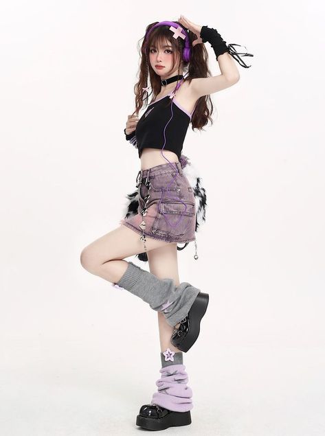 Pose Mannequin, Style Kawaii, Purple Gradient, Female Pose Reference, Kawaii Fashion Outfits, Grunge Goth, Really Cute Outfits, Character Outfits, Fashion Poses