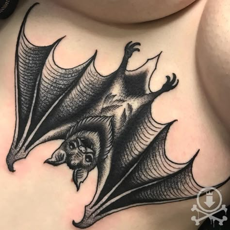 Bats Tattoo Design, Underboob Tattoo, Bat Tattoo, Theme Tattoo, Geniale Tattoos, Gothic Tattoo, Stomach Tattoos, Sternum Tattoo, Custom Tattoo Design