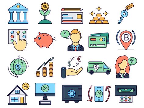 Accounting Icon, Money Illustration, Themed Icons, Banks Icon, Icon Set Design, Paper Art Design, Money Icons, Free Icon Set, Anime Lineart