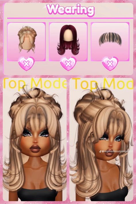 Dress To Impress Outfits Roblox Game Hair Combos, Cute Dti Fits, Cute Dti Outfits, Dti Hairs, Dress To Impress Hair Combos, Top Model Dress, Fancy Dress Code, Hair Combos, Dti Hacks