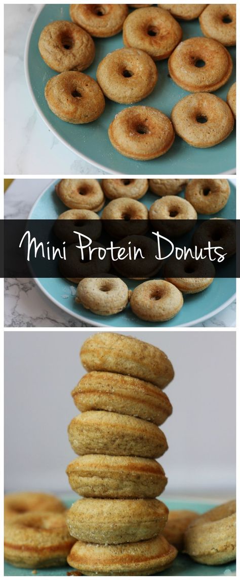 This recipe for mini protein donuts is the perfect healthy snack or on the go breakfast! It&apos;s a great high protein vegetarian option! High Protein Donuts, Donut Maker Recipes, Protein Donuts Recipe, Mini Donuts Maker, On The Go Breakfast, Protein Vegetarian, Low Calorie Protein, Protein Donuts, Low Carb Brownies