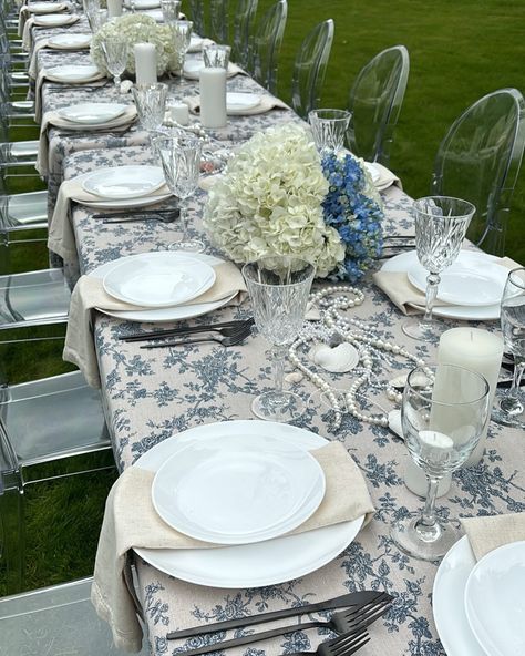 I love seeing the creativity with which our renters create such beautiful events, like how gorgeous is this bridal shower?!😍 seen here are our blue floral tablecloths and natural Hemstitched dinner napkins🩵 Toile Tablecloth Wedding, Blue Floral Tablecloth, Blue Tablecloth Wedding, Toile Tablecloth, Tablecloth Wedding, France Country, Blue Tablecloth, Floral Tablecloth, Country Blue