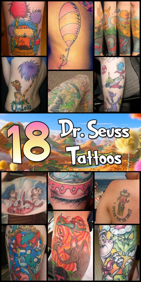 18 Whimsical Dr. Seuss Tattoos - The Body is a Canvas Dr Seuss Tattoo, Blue Tattoos, Dr Seuss Theme, Full Hand Tattoo, One Tattoo, Geometric Tattoo Arm, Blue Tattoo, Tattoo Graphic, Japanese Sleeve Tattoos