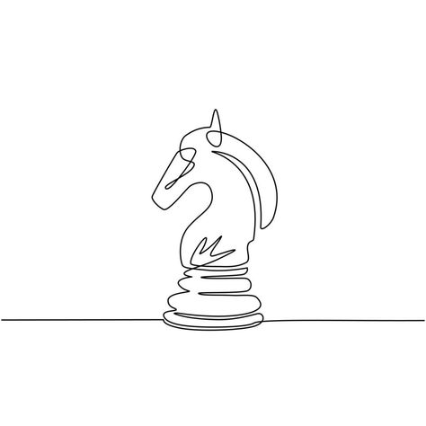 Single continuous line drawing horse knight chess logo isolated on white background. Chess logo for web site, app and print presentation. Creative art concept. One line draw design vector illustration Minimalist Chess Tattoo, Chess Horse Tattoo, Line Drawing Horse, Thomas Tattoo, Horse Knight, Chess Piece Tattoo, History Uae, Chess Tattoo, Chess Logo