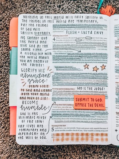 Interleaved Bible Notes, Bible Sticky Notes Ideas, Aesthetic Bible Study, Bible Study James, Bible Goals, Bible Highlighting, Church Notes, Philippians 1, Journal Bible Quotes