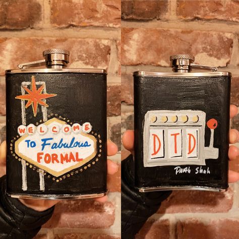 Frat Formal Flask Ideas, Painted Flask Fraternity, Las Vegas Frat Cooler, Vegas Cooler Fraternity, Poker Frat Cooler, Frat Coolers Vegas, Frat Flask Painted, Vegas Frat Cooler, Formal Flask