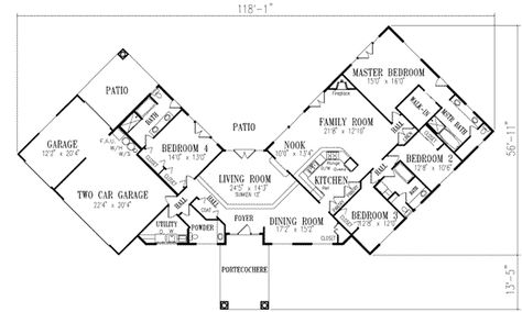 Sunbelt House Plan - 4 Bedrooms, 3 Bath, 2737 Sq Ft Plan 41-996 V Shaped Home Plans, V Shaped Floor Plans, V Shaped House Plans Layout, V Shaped House, U Shaped Floor Plans, Corner Lot House Plans, U Shaped House Plans, Mountain House Design, U Shaped Houses