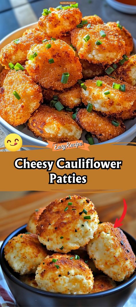 Cheesy Cauliflower Patties are a fantastic way to enjoy a less starchy alternative to traditional potato patties. Mixed with cheese and breadcrumbs, these patties are crispy on the outside and tender on the inside, making them a hit as a snack or a side dish. #CauliflowerPatties #CheesySnacks #HealthyEating Cauliflower Rice Patties, Cauliflower Cheese Patties, Cauliflower Latkes, Cauliflower Hashbrowns, Cheesy Cauliflower Patties, Potato Patty, Broccoli Patties, Cauliflower Nuggets, Cauliflower Patties