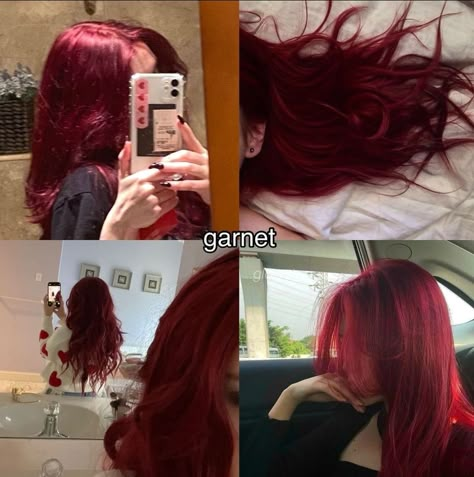 Garnet red hair color inspo Garnet Color Hair, Garnet Hair Color, Garnet Red Hair, Red Hair Dye Ideas, Different Red Hair Colors, Garnet Hair, Red Hair Streaks, Strawberry Red Hair, Hair Dye Color Ideas