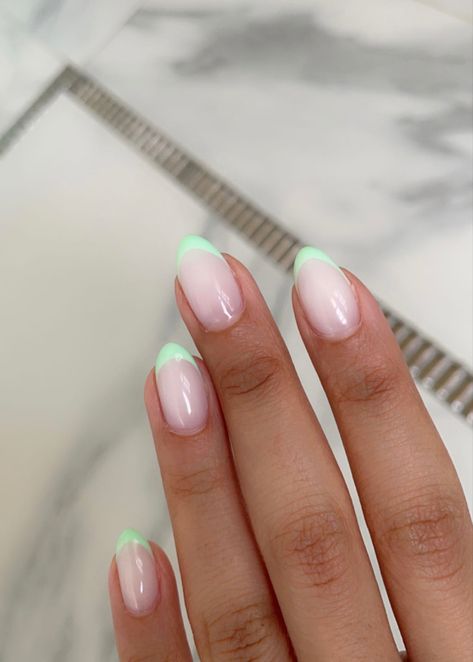 #nails #nailart #frenchnails #nailsofinstagram #nailideas Fun Color French Tip Nails, Colored Nails With French Tip, French Tips Unique, Back To School French Tip Nails, September French Tip Nails, French Nails With Color Tips, 2 Tone French Tip Nails, Subtle Nail Designs, Fun French Tips