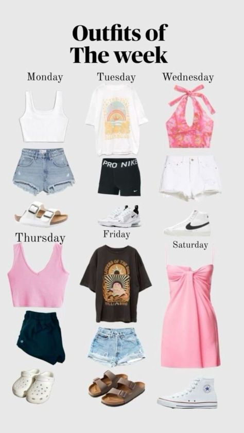 Cute Outfits For School For Highschool Summer, Outfits Of The Week Summer, Clothes For Summer 2024, Test Outfits Finals Week, Preppy Outfits For School Summer, Outfits Of The Week For School, Casual Preppy Outfits Summer, Preppy Summer Outfits For School, Cute Florida Outfits