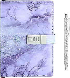 Diary with Lock for Girls and Women, Lock Diary for Teen Girls with Leather Cover and Pen holder, Size A5 Password Notebook with Combination Lock, Sparkly Silver Writing Pen included (Purple 2) Lock Diary, Purple Diary, Diary With Lock, Combination Locks, Writing Pens, Pen Holder, Pen Holders, Leather Cover, Office Products