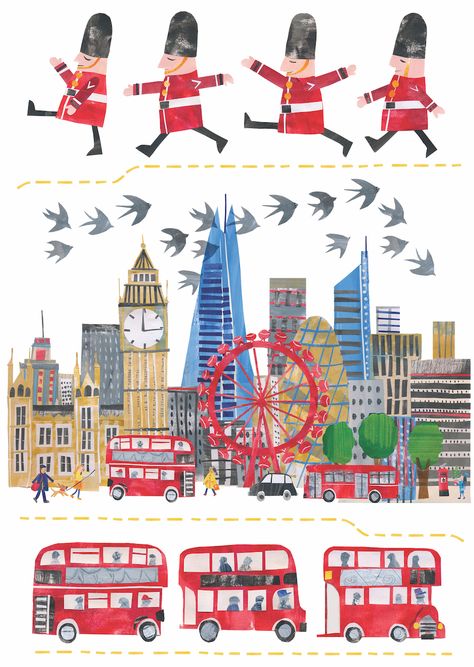 English Illustration, Tracey English, London Illustration, London Icons, London Party, London Map, London Skyline, Collage Illustration, Animal Alphabet