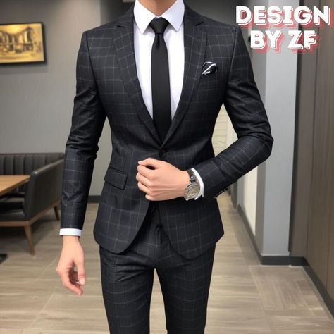 Black Checkered Suit Men, Black Plaid Suit Men, Black Prom Suit, 2 Piece Suits For Men, Check Suits For Men, Coat Suit For Men, Black Check Suit, Plaid Suit Men, Men Suits Black