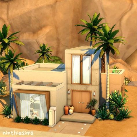 Sims 4 Contemporary House, Cute Sims 4 Houses No Cc, Sims 4 Houses Newcrest, The Sims 3 House Ideas, Casa No The Sims, 20x15 Sims 4 House, Sims 4 Desert House, Sims 4 Tiny House, Desert House Plans