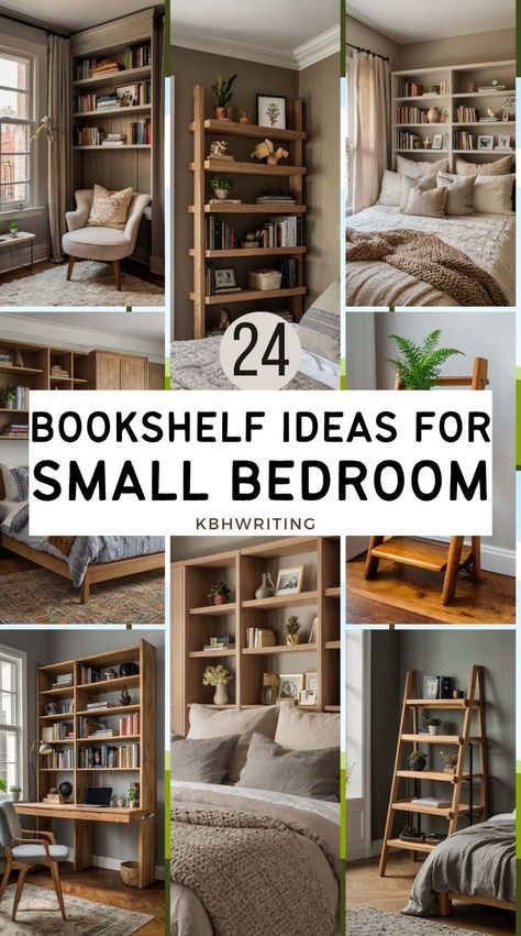 23 Multipurpose Bookshelf Ideas For Small Bedroom Small Home Library Design Shelves, Wall Shelving For Books, Open Bookcase Wall, Book Shelf Storage Ideas, Shelving In Small Bedroom, Floor Book Shelf Ideas, 2 Bookshelves Side By Side, Bookshelf Teenage Room, Tv Bookcase Wall Bedroom