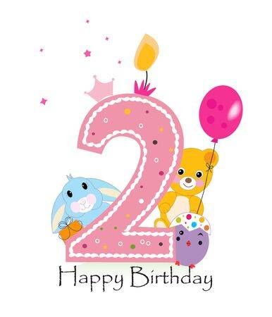 Happy Second Birthday, Teddy Bear Vector, Bear Vector, Happy Birthday Candles, Teddy Bear Girl, Happy Birthday Baby, Numbers For Kids, Girl 2nd Birthday, Greeting Card Template